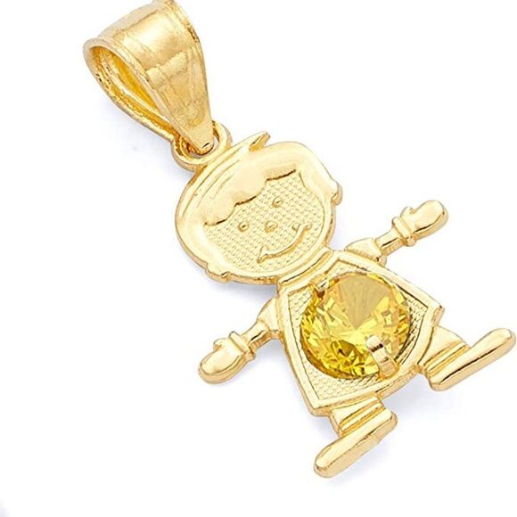 14k Real Yellow Gold November Birthstone CZ Boy Charm Pendant | birthday gift | - Picture 2 of 2
